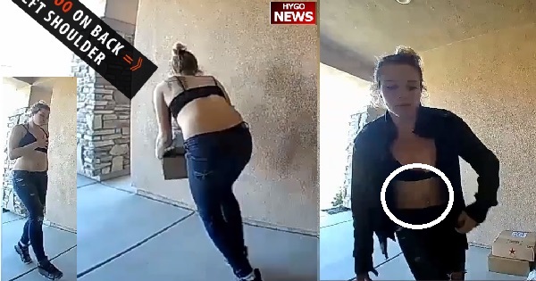 Shirtless woman stole packages from porch