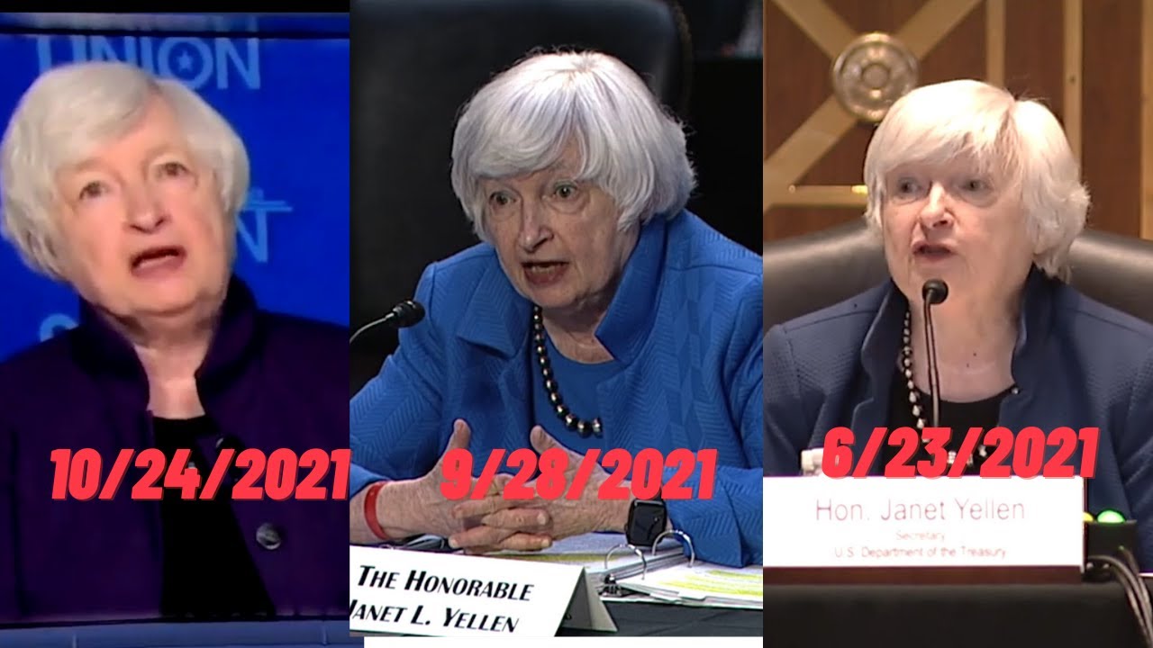 What did Janet Yellen say about inflation on 10/24/21, on 6/23/2021 and on 9/28/2021?