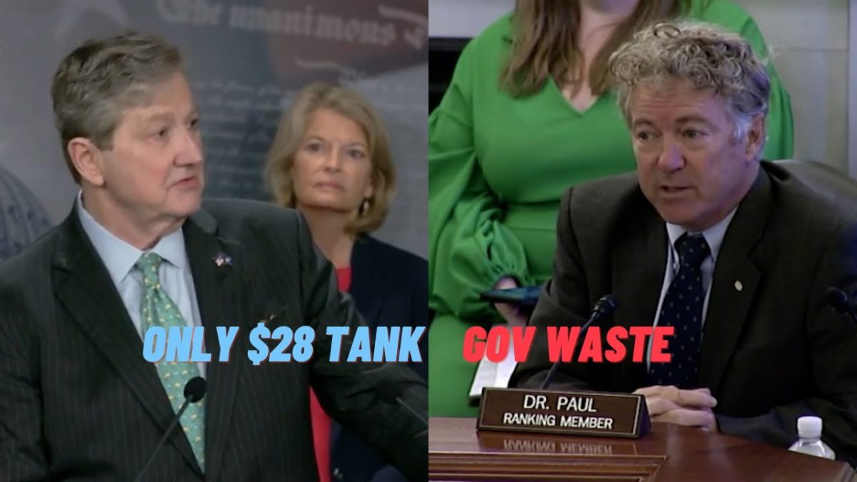 Kennedy: filled tank costs only $28 but lawn mower. Paul: runaway federal spending, waste and fraud