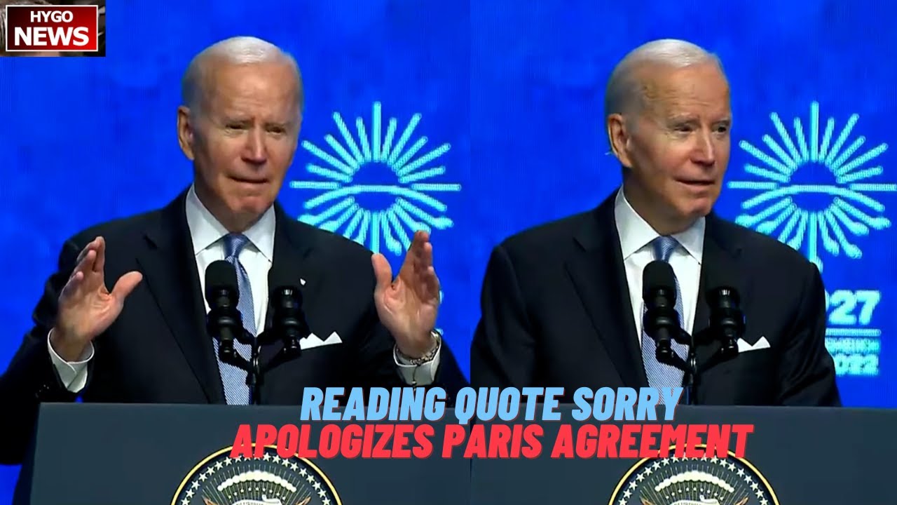 Biden: reading giant teleprompter quote, double down” on climate, apologized Paris Climate Accord