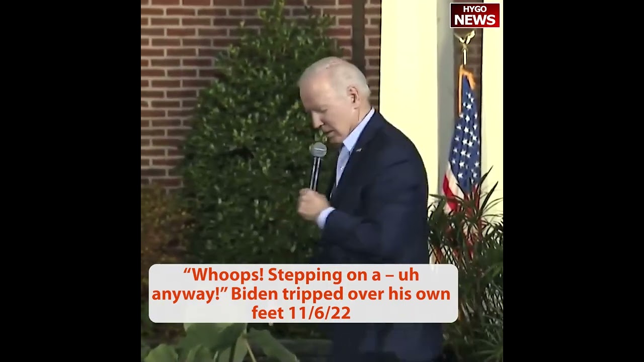 “Whoops! Stepping on a – uh anyway!” Biden tripped over his own feet