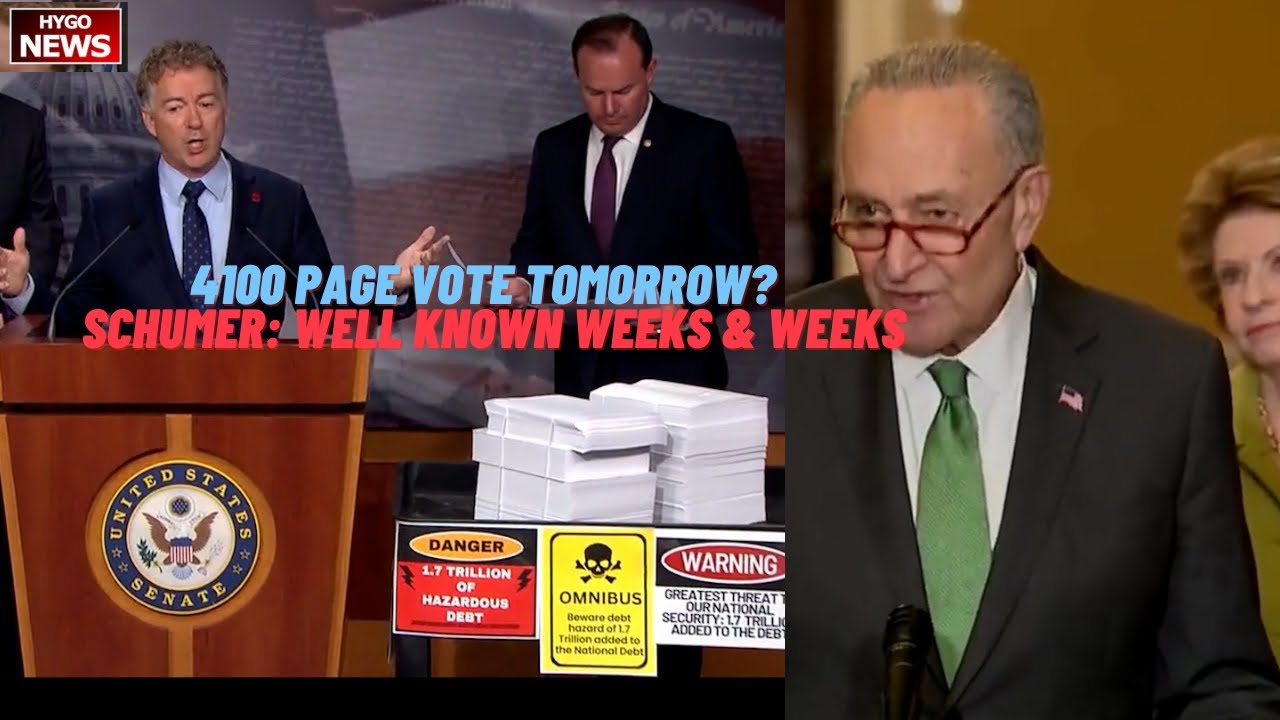 Q: 4100 page bill this morning vote tomorrow? SCHUMER: bill well known weeks & weeks in advance