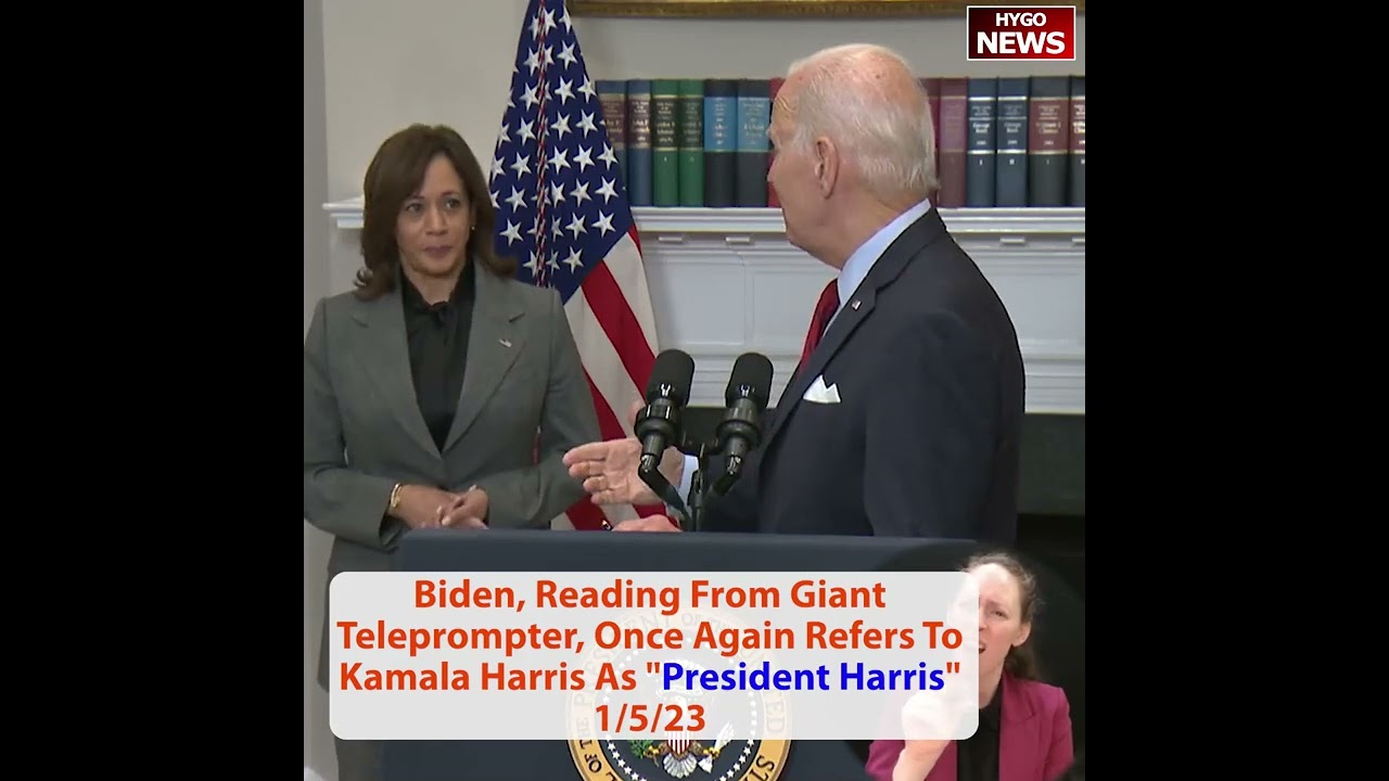 Reading from giant teleprompter, Biden once again refers to Kamala Harris As “President Harris”