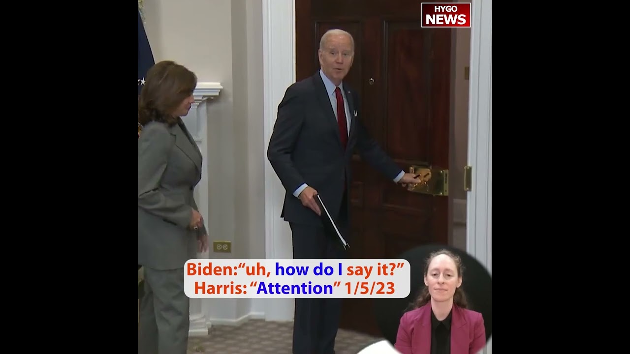 Biden lost response & asked Harris for help: “uh, how do I say it?” Harris: “Attention”