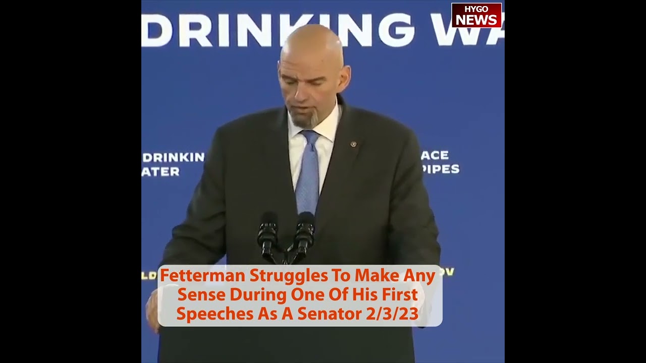 Fetterman struggles to make any sense during his first speech as a senator, clean drinking werk