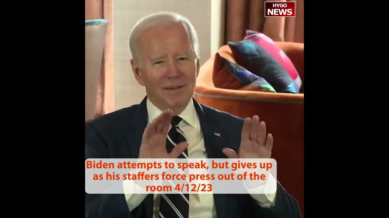 Biden attempts to speak, but gives up as his staffers force press out of the room.