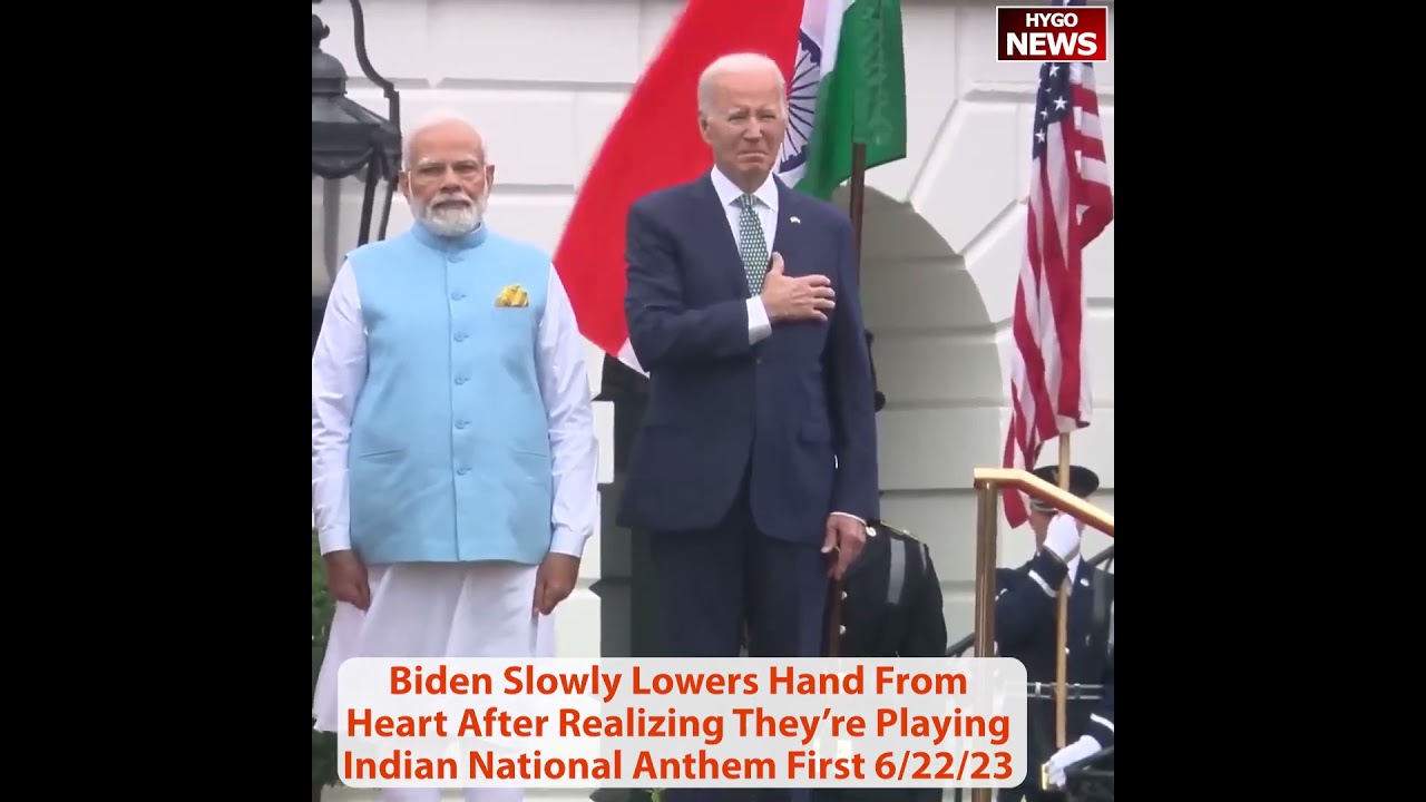 Biden Slowly Lowers His Hand From His Heart After Realizing They’re Playing Indian National Anthem