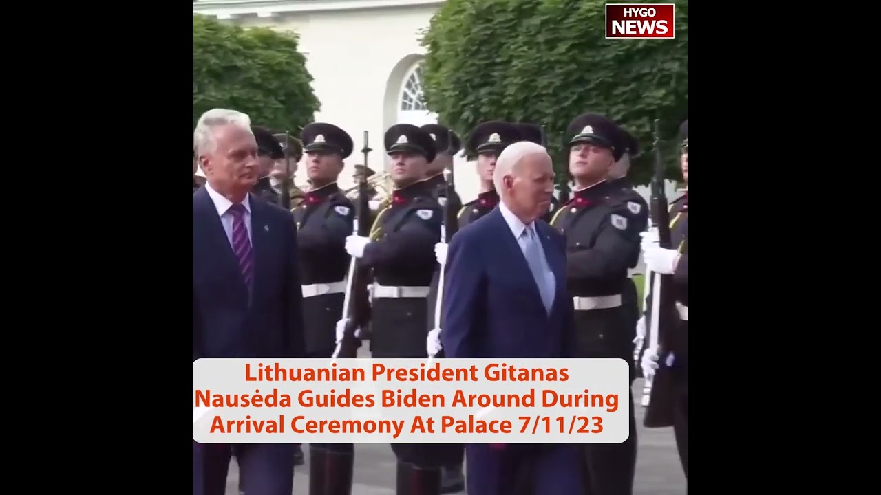 Lithuanian President Gitanas Nausėda Guides Biden Around During Arrival Ceremony At Palace.