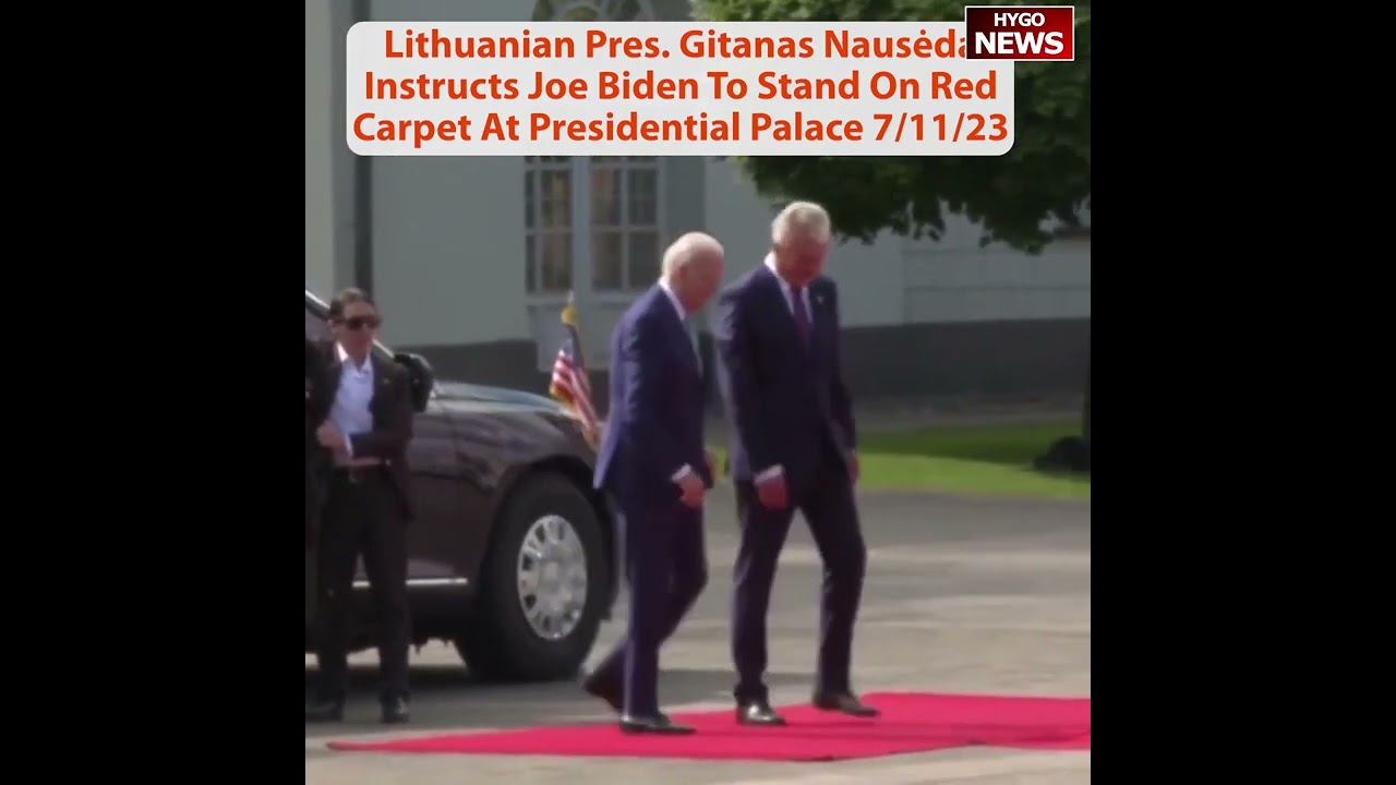 Lithuanian Pres. Gitanas Nausėda Instructs Joe Biden To Stand On Red Carpet At Presidential Palace.