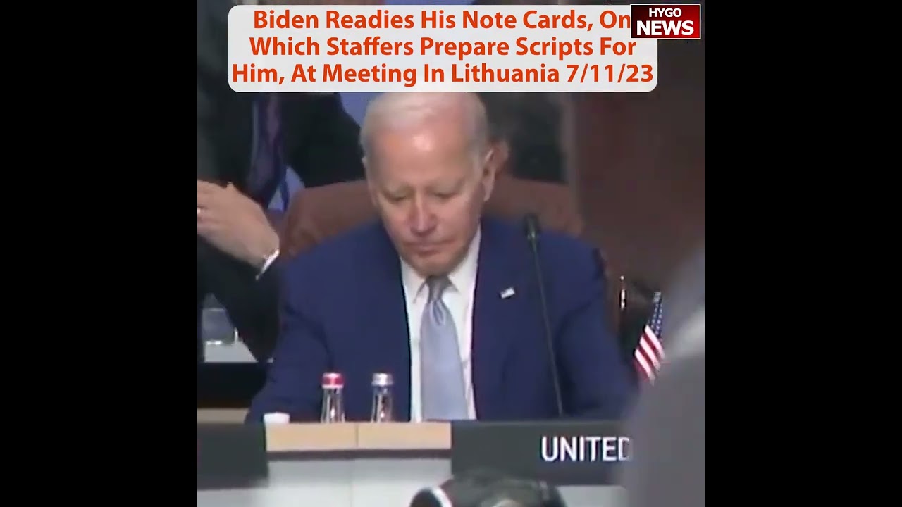 Biden Readies His Note Cards, On Which Staffers Prepare Scripts For Him, At Meeting In Lithuania.