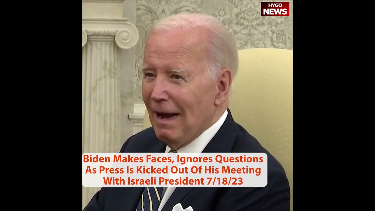 Biden Makes Faces, Ignores Questions As Press Is Kicked Out Of His Meeting With Israeli President.