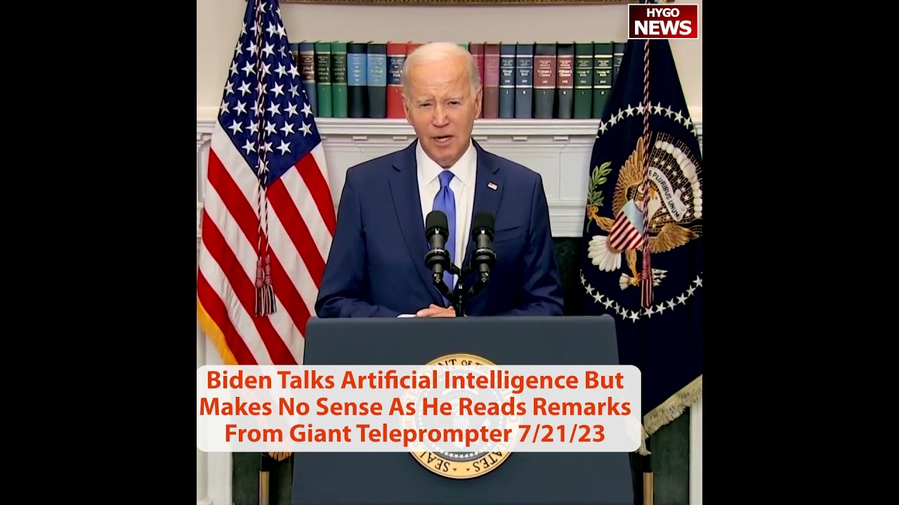 Biden Talks Artificial Intelligence But Makes No Sense As He Reads Remarks From Giant Teleprompter.