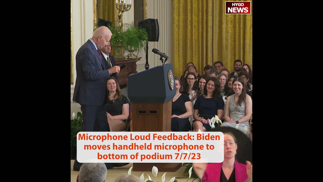 Microphone Loud Feedback: Biden moves handheld microphone to bottom of podium