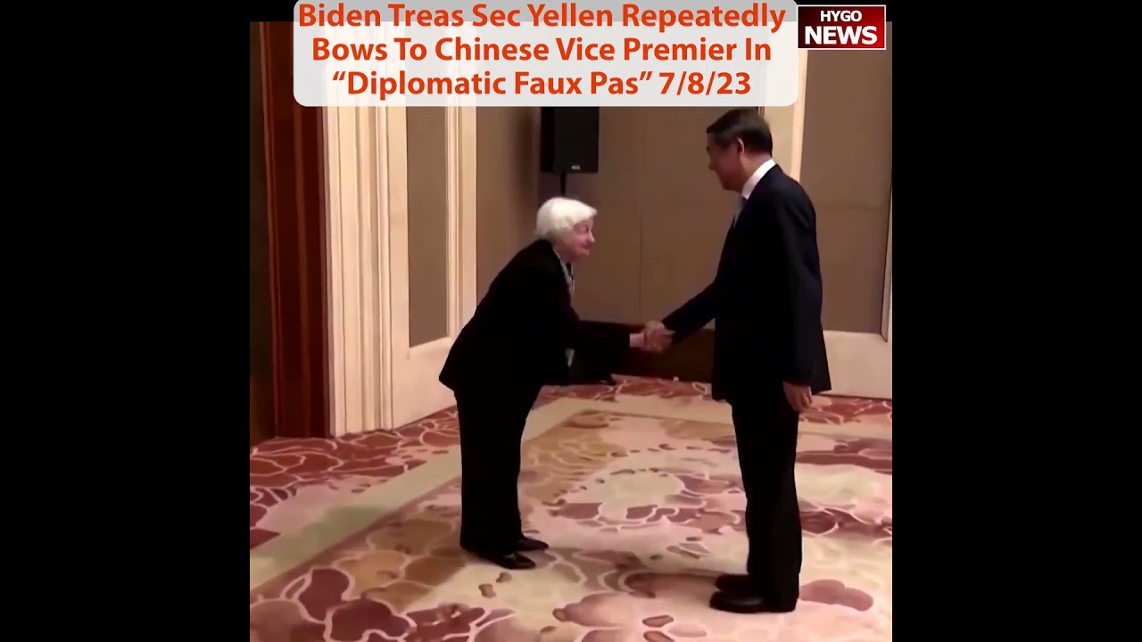 Biden Treasury Sec Janet Yellen Blasted for Repeatedly Bowing to Her Chinese Counterpart in Beijing