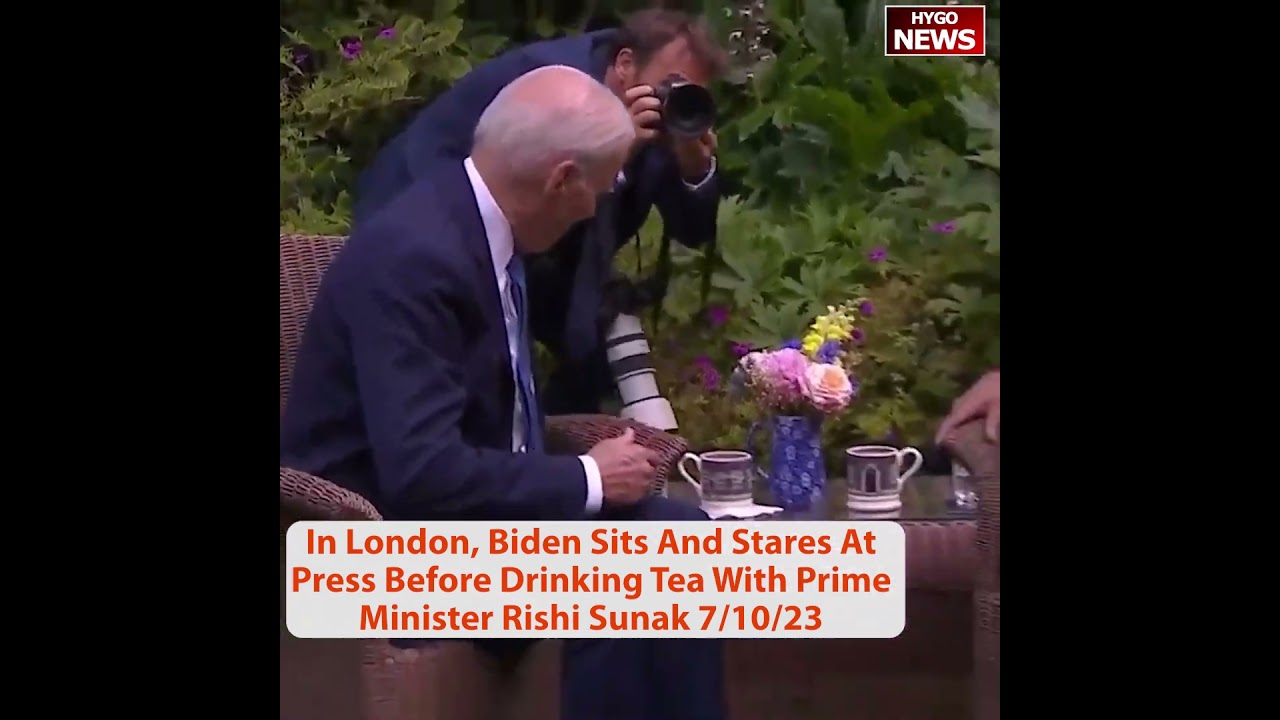 In London, Biden Sits And Stares At Press Before Drinking Tea With Prime Minister Rishi Sunak.