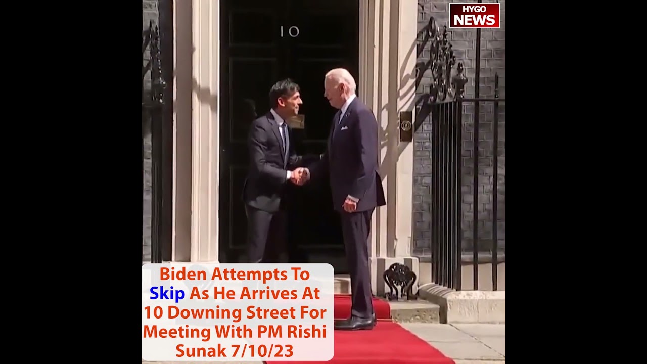 Biden Attempts To Skip As He Arrives At 10 Downing Street For Meeting With PM Rishi Sunak