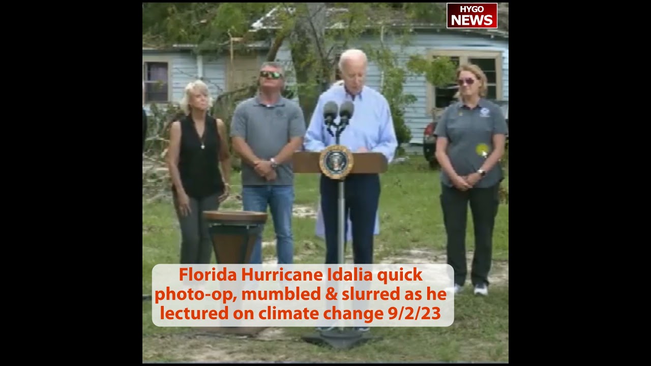 Florida Hurricane Idalia quick photo-op, mumbled & slurred as he lectured on climate change