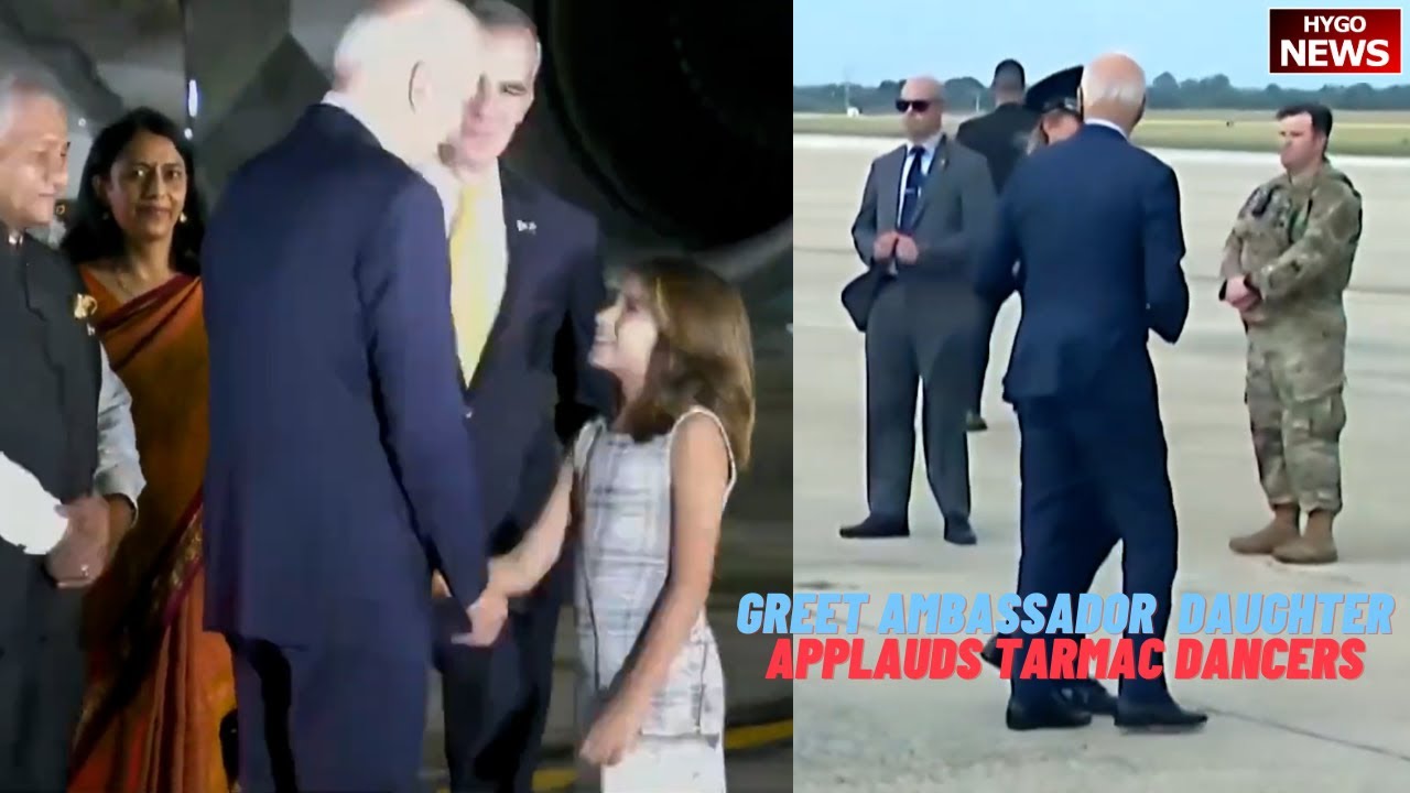 Biden Takes No Questions, greets ambassador to India & his daughter, applauds tarmac dancers