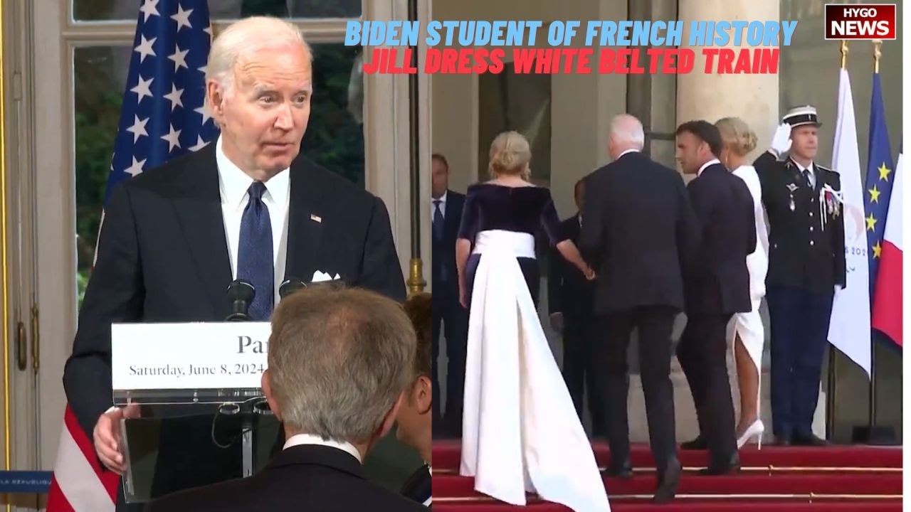 Biden Mumbles He’s Student of French History; Jill donned dress with white belted train