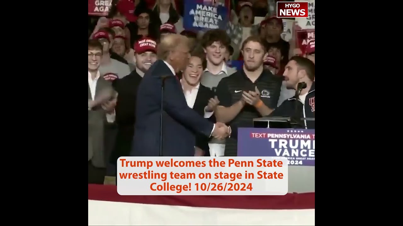 Trump welcomes the Penn State wrestling team on stage in State College!