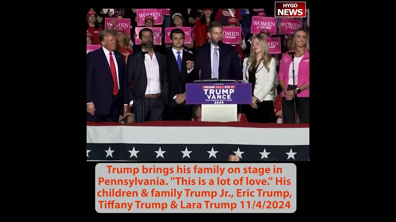 Trump brings his family Trump Jr., Eric Trump, Tiffany Trump & Lara Trump on stage， lot of love