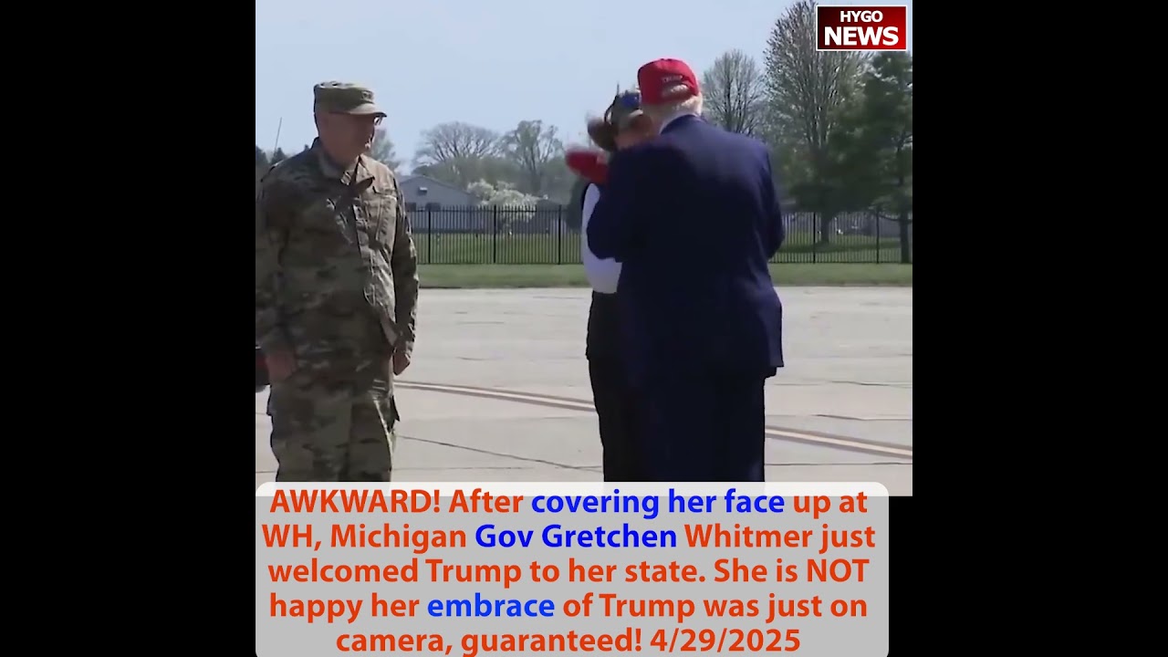 AWKWARD! Michigan Gov Whitmer just welcomed Trump. Her embrace of Trump was just on camera!